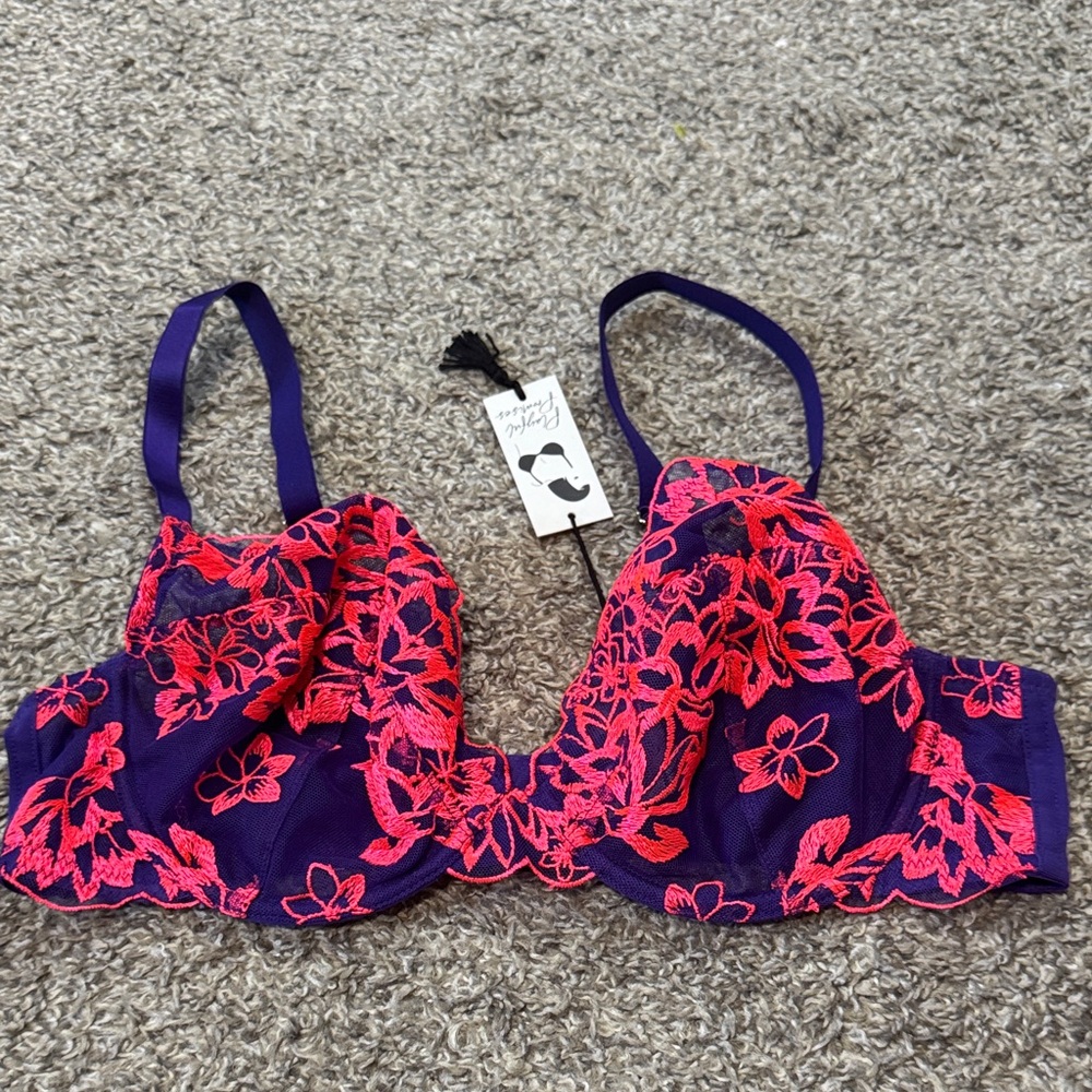 Playful Promises Ada Purple and Neon Pink Blossom Plunge Bra